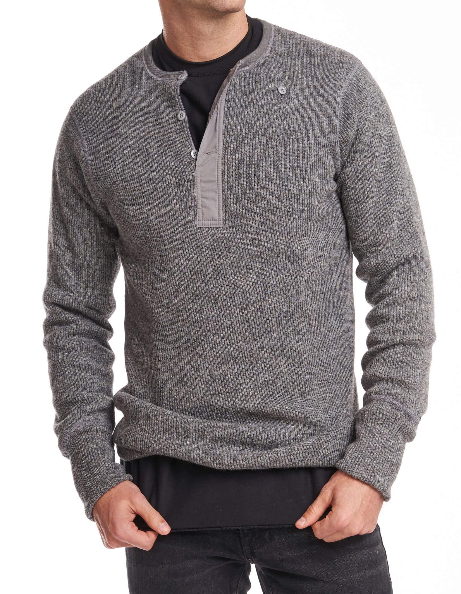 Mens Heritage Fleece Lined Heavy Weight Wool Henley