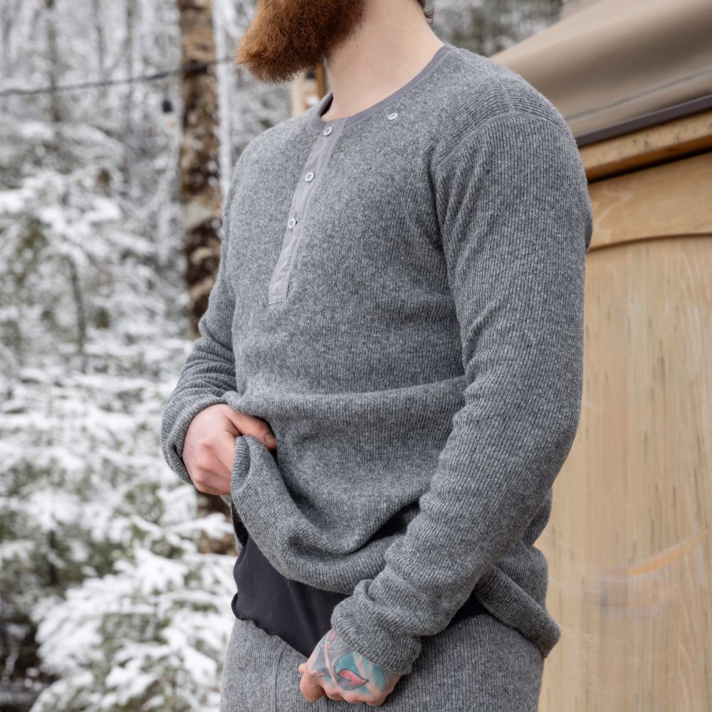 HERITAGE HEAVY WOOL HENLEY WITH GRAPHINE FLEECE LINER