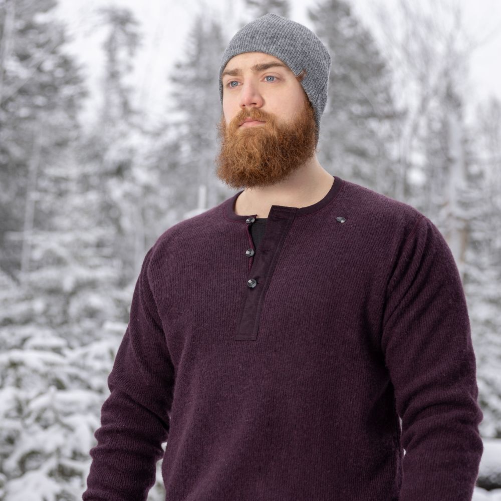 HERITAGE HEAVY WOOL HENLEY WITH GRAPHINE FLEECE LINER